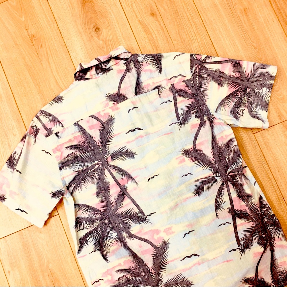 Men's Pink Palm-Print Short Sleeve Shirt button up beach coastal large - Picture 9 of 9